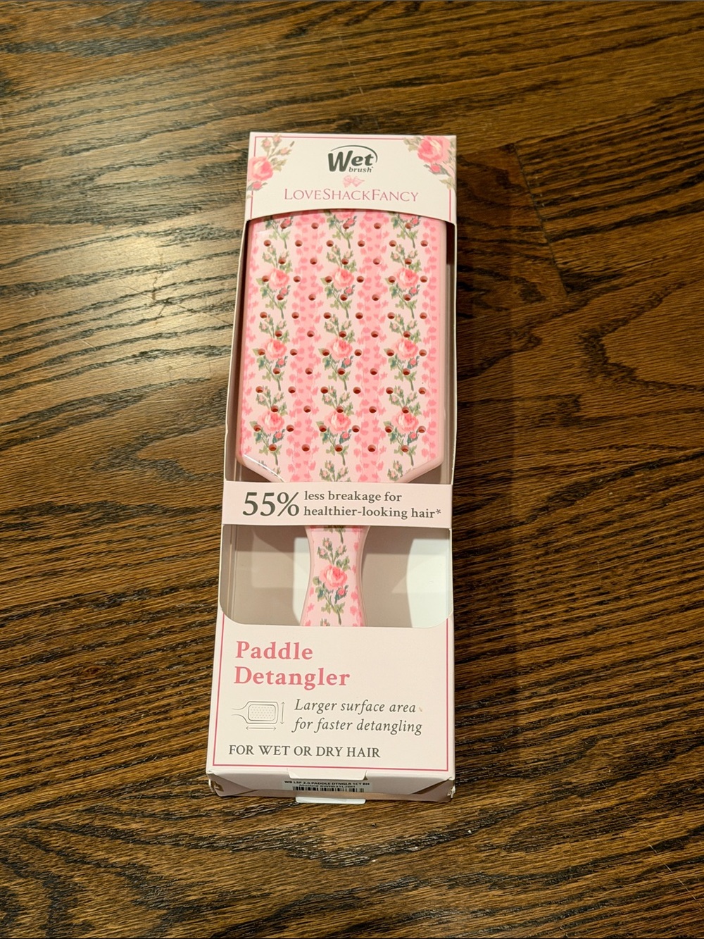 LoveShackFancy Pink Floral Paddle Detangler Brush